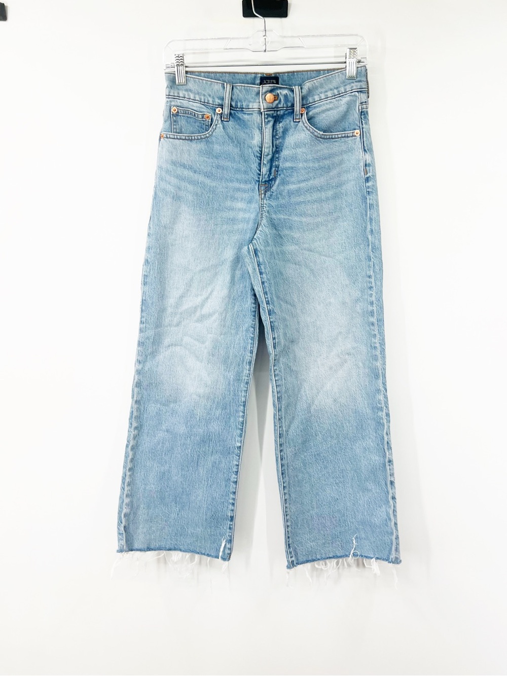 J. Crew Factory Wide-Leg Crop Jeans Raw Hem Light Wash